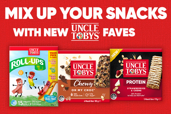 Mix up your snacks with Uncle Tobys faves!